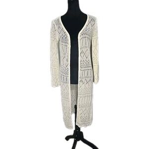 Cecil McBee Open Knit‎ Duster Cardigan Medium Ivory Japan Boho Indie